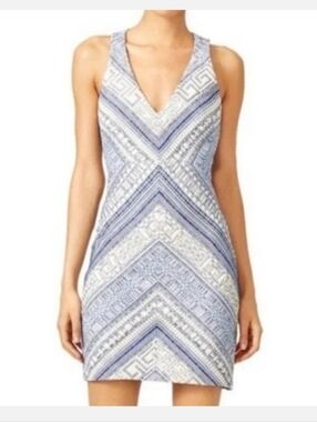 Amanda Uprichard Blue and White Textured Pattern Dress